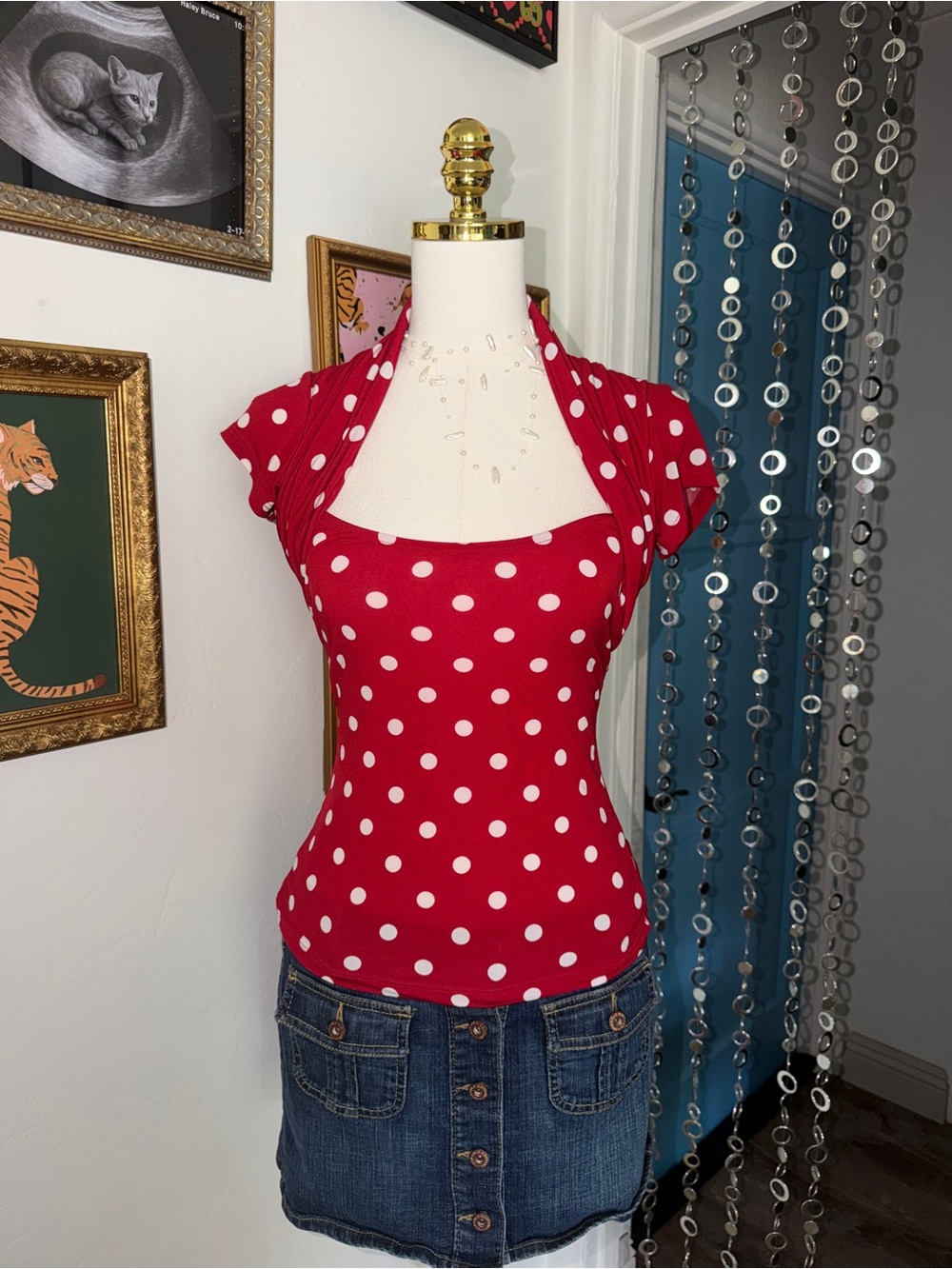 vintage Y2K Women’s Red Polka Dot Halter Top